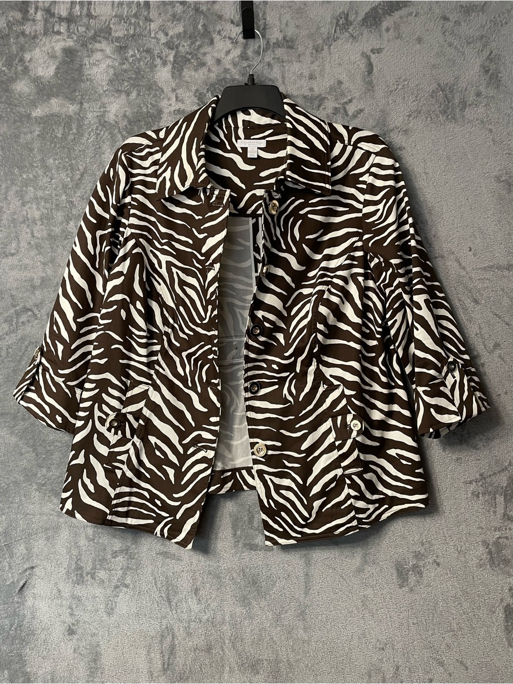 Charter Club Brown & White Zebra Print Button-Down Jacket